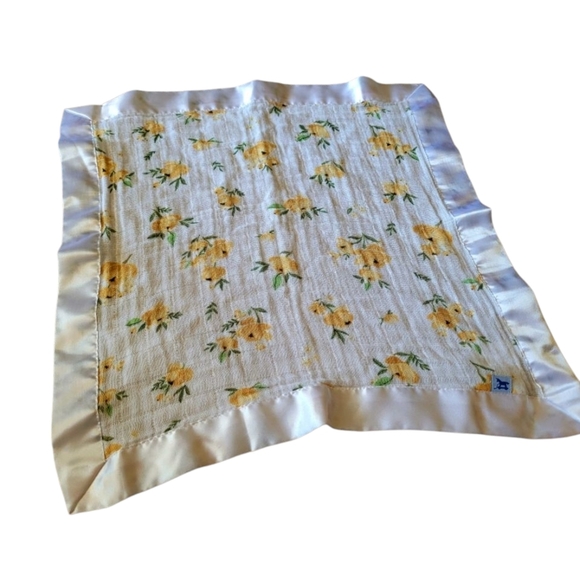 Little Unicorn Yellow Floral Muslin Cotton Square Lovey Security Blanket 17 X 17 - Picture 1 of 3